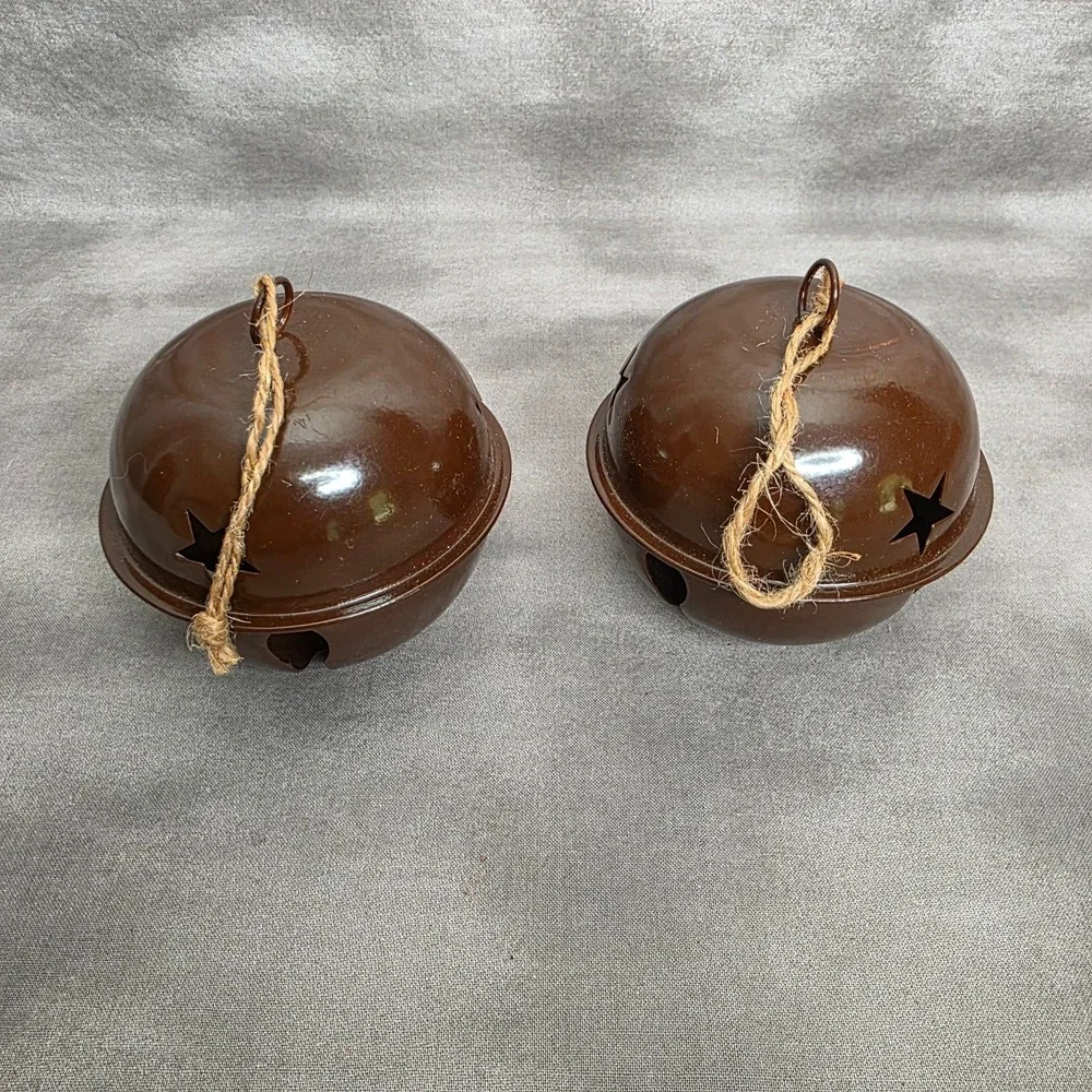 (X2) Brown Metal Jingle Bell Christmas Oranaments 3.5